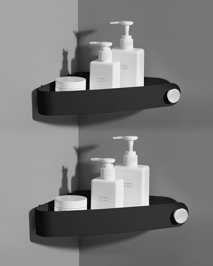 Sotfamily Plastic Shower Caddy Corner (for 90° Only), 2 Pack Adhesive Corner Shower Shelves for Bathroom Organizers and Storage, Black by Sotfamily