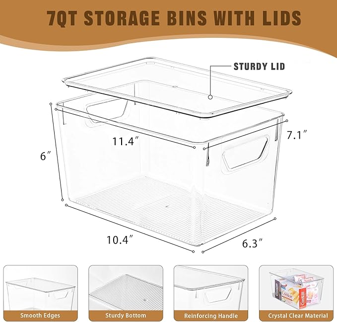 6 Pack Clear Storage Bins with Lids, 7 Quart Stackable Storage Boxes for Storage and Organization, Plastic Storage Containers with Lids, Plastic Bins with Handles for Office, Bedroom, Study Room - Image 2