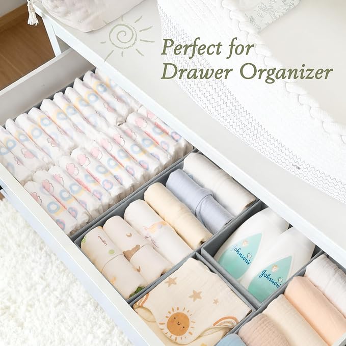 Criusia Drawer Organizers 18-Piece Set, Dresser Organizer for Baby Clothes, Foldable Closet Storage & Drawer Dividers for Underwear, Socks, Nursery (Gray) - Image 5