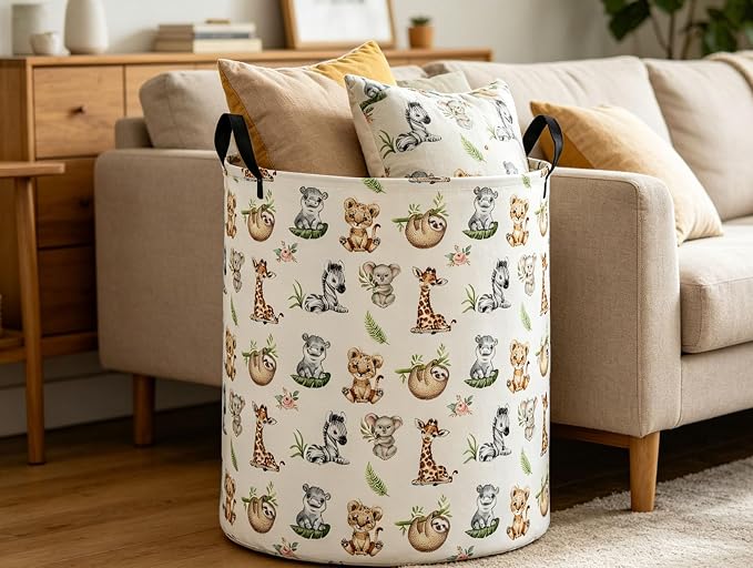 Kids Laundry Basket Animal Hamper for Nursery Animals Hamper Kids Storage Bin Room Decor for Home(Jungle animal) - Image 5