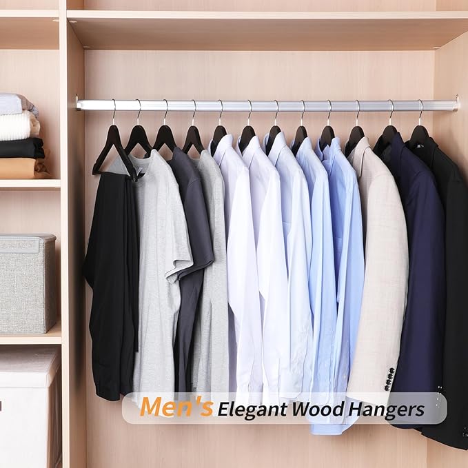 Amazon Basics Wood Suit Clothes Hangers for Closet Organizer, Black, 30-Pack - Image 6