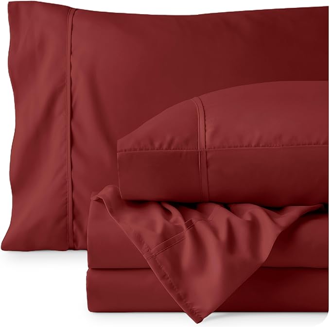 Bare Home California King Sheet Set - 1800 Ultra-Soft Microfiber Cal King Bed Sheets - Double Brushed - Deep Pockets - Easy Fit - 4 Piece Set - Bed Sheets (California King, Rosewood)