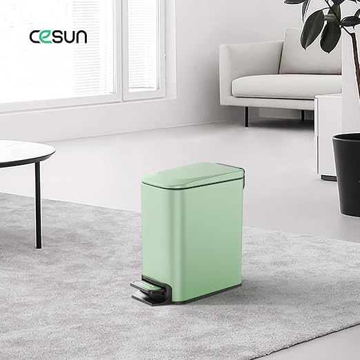 Cesun Small Bathroom Trash Can with Lid Soft Close, Step Pedal, 6 Liter / 1.6 Gallon Stainless Steel Garbage Can with Removable Inner Bucket, Anti-Fingerprint Finish (Matt Green) - Image 7