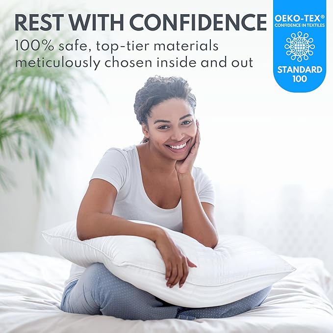 Bed Pillows King Size Set of 2 - Breathable Premium Down Alternative Cooling Pillows for Side, Back, and Stomach Sleepers Hotel Quality Fluffy Soft Microfiber Fill Skin-Friendly