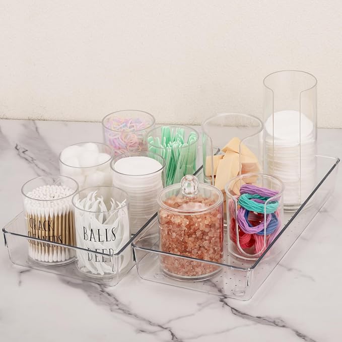 Ohlove 6Pcs Clear Plastic Drawer Organizers Tray 12" x 6.2" Storage Bins with 25Pcs Non-Slip Pads for Makeup, Jewelries, Kitchen Utensils, Bathroom and Office - Image 6