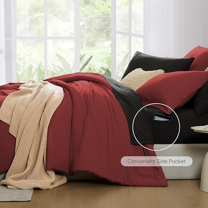 WRENSONGE Full Size Comforter Sets, 7 Pieces Bright Red Bed in a Bag with Fitted Sheet, Flat Sheet, 2 Pillow Shams, 2 Pillowcases, Warm Bedding Sets for All Season
