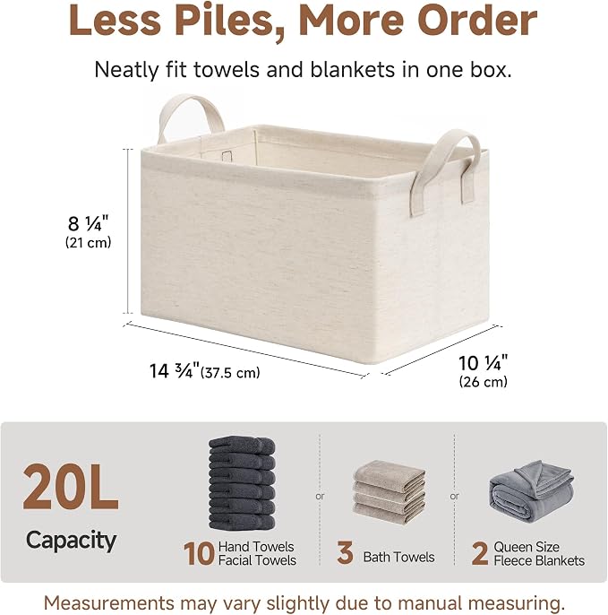 StorageWorks Storage Bins, Shelves Baskets for Organizing, Fabric Closet Organizers with Handles, Metal Frame, Beige-Cotton-linen, 2-Pack - Image 7