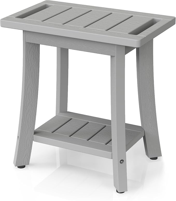 HIPS Shower Bench Inside Shower Stool with Storage Shelf, Waterproof Spa Bath Chair for Bathroom, Seat or Organizer for Living Room, Bedroom - Great for All Ages Unisex Elderly (Small, Grey) by Unibambou
