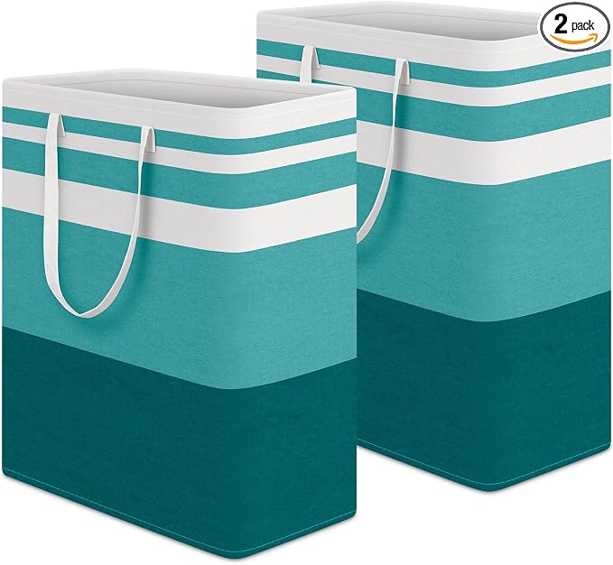HomeHacks 2-Pack Large Laundry Basket, Waterproof, Freestanding Laundry Hamper, Collapsible Tall Clothes Hamper with Extended Handles for Clothes Toys in the Dorm and Family (Green, 125L) by HomeHacks