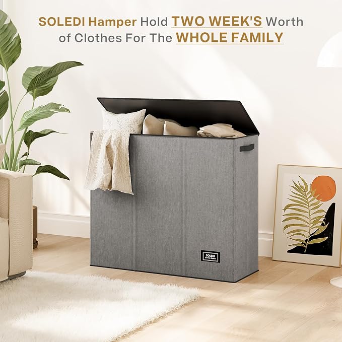 SOLEDI 180L Laundry Hamper 3 Section, Extra Large Laundry Hamper with Lid, Dirty Clothes Hamper with Sturdy Handle, Large Laundry Basket Organizer for Laundry Room, Bedroom, Hampers for Laundry - Image 9