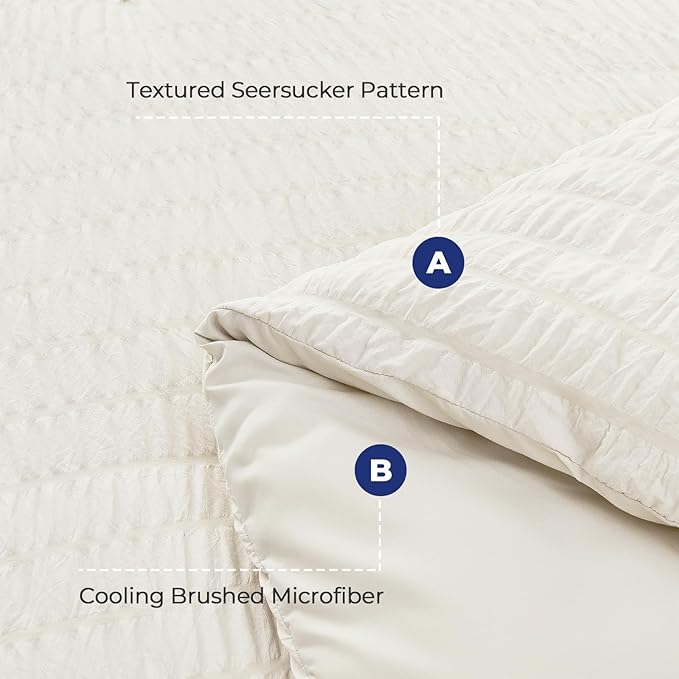 HYMOKEGE Ivory Twin XL Comforter Set Seersucker 5 Pieces, All Season Luxury Bed in a Bag for Bedroom, Bedding Set with Comforter, Sheets, Pillowcase & Sham