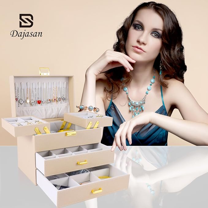 Dajasan Jewelry Organizer Box, Jewelry Holder Organizer Box, PU Leather Jewelry Box, Gift Idea for Valentine's Day, Birthday, Mother's Day, Christmas (Champagne) - Image 7