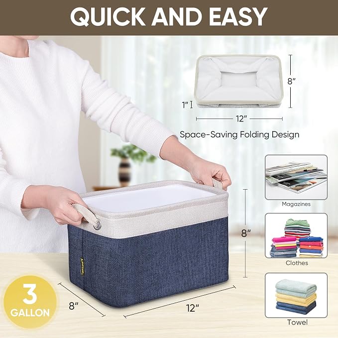 BALEINE 2 Pack Fabric Closet Storage Bins for Shelves, Linen Closet Organizers and Storage, Decorative Baskets for Organizing, Shelf, Clothes, Home, Office (Navy Blue, 12"x8"x8") - Image 4