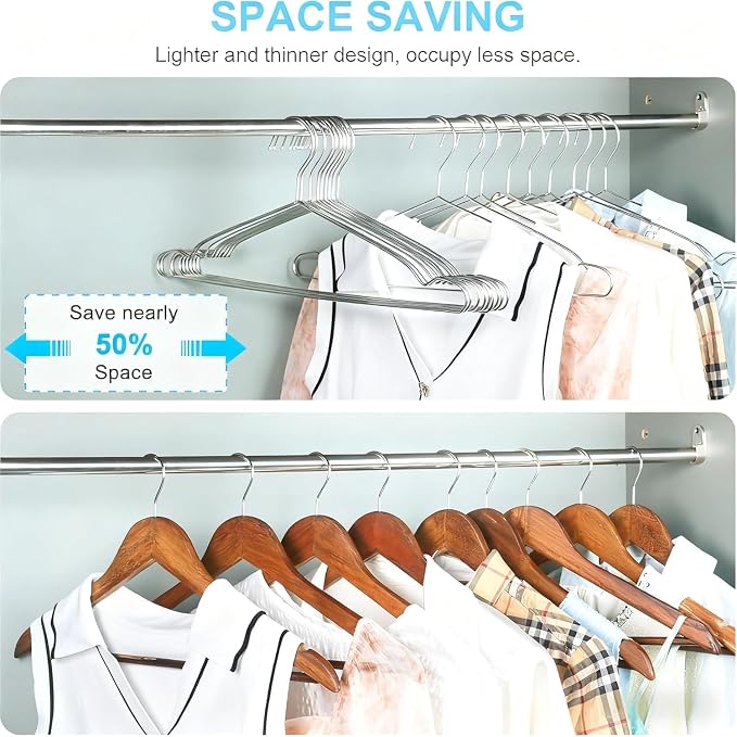 Hangers 20 Pack Coat Wire Hangers Heavy Duty Stainless Steel Clothes Hanger with Non Slip Grooves, 16.5 Inch Ultra Thin Metal Hangers Space Saving Clothing Hanger Silver - Image 4