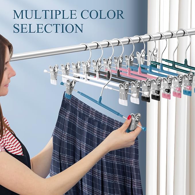 Pants Hangers with Clips 10 Pack Adjustable Skirt Hangers for Women Non-Slip Trousers Hanger for Jeans Clothes Hangers for Pants Heavy Duty Space Saving Shorts Hangers,Blue,12Inch - Image 5