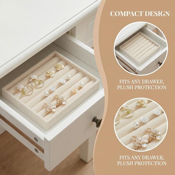 Ring Tray for Jewelry Storage Small Velvet Organizer Box with Inserts Dividers and Slots Mini Jewelry Display Trays with Earring Holder Insert Stackable Trays for Rings and Accessories - Image 6
