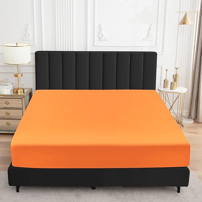 Sufdari Full Size Waterproof Mattress Protector, Fitted Sheet Style Mattress Cover with 18" Deep Pocket, Washable and Comfortable - Orange