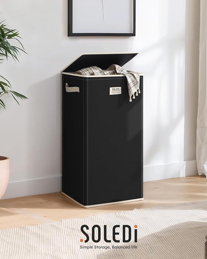 SOLEDI Laundry Hamper with Lid 100L Large & Tall Collapsible Laundry Basket, Clothes Hamper with Bag Removable Easy to Carry, Dirty Hampers for Bedroom, Bathroom, Dorm, College, Pitch Black - Image 8