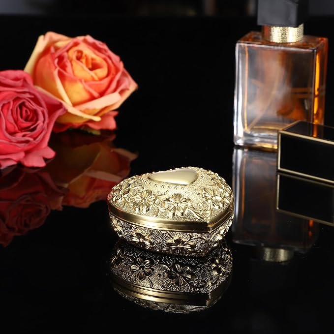 Hipiwe Vintage Jewelry Box Heart Shape Trinket Chest Metal Gold Treasure Storage Case for Rings Earrings Necklace Keepsake Organizer Gift for Woman - Image 7
