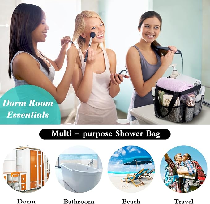 Attmu Mesh Shower Caddy Portable for College Dorm Room Camping Essentials, Shower Caddy Dorm with 9-Pockets, Large Capacity Hanging Basket Bathroom Bag for Toiletry, Swimming, Gym, Camp, Beach - Image 4