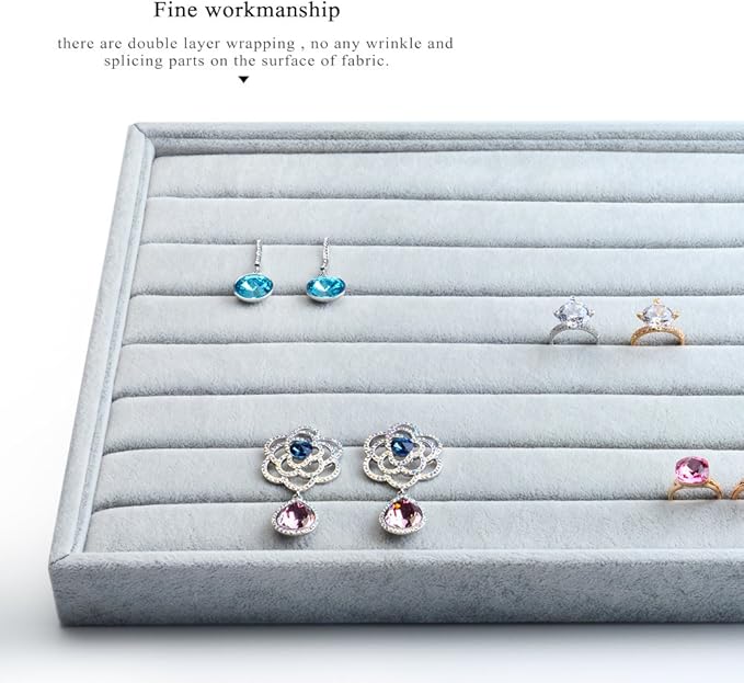Oirlv Velvet 7 Slots Ring Earrings Studs Tray Showcase Display Jewelry Organizer - Image 3