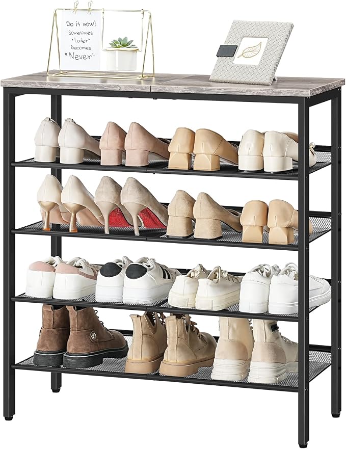 HOOBRO Shoe Rack for Entryway, 5-Tier Shoe Organizer with Adjustable Mesh Shelves, 16-20 Pairs of Shoes, Spacious Floor Mount, Metal, Industrial, Shoe Shelf for Closet, Greige BG12XJ01 - Image 8