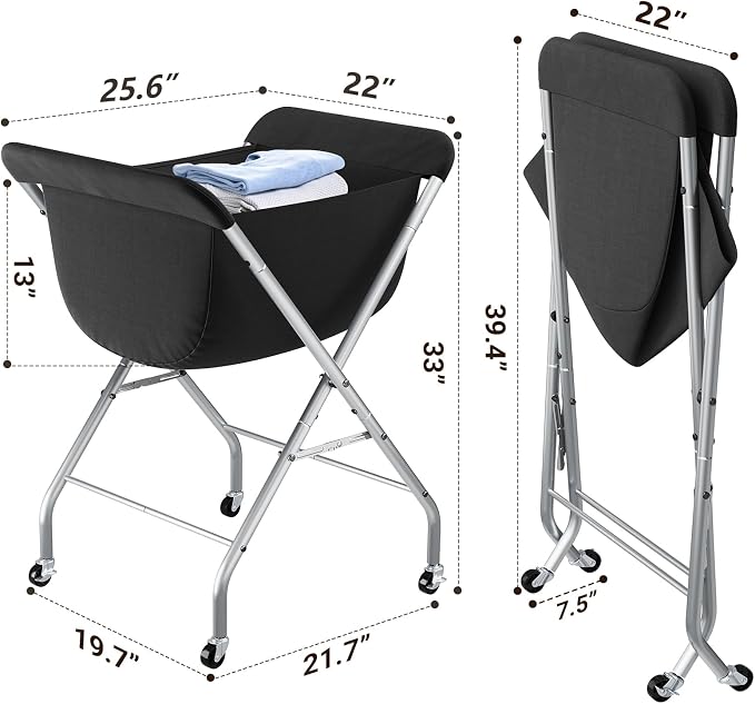 ELYKEN Laundry Cart with Wheels, 33”H Easy Rolling Laundry Hamper with Removable Liner Bag, Sturdy Metal Frame Clothes Basket with 4 Casters and 2 Brakes - Image 5