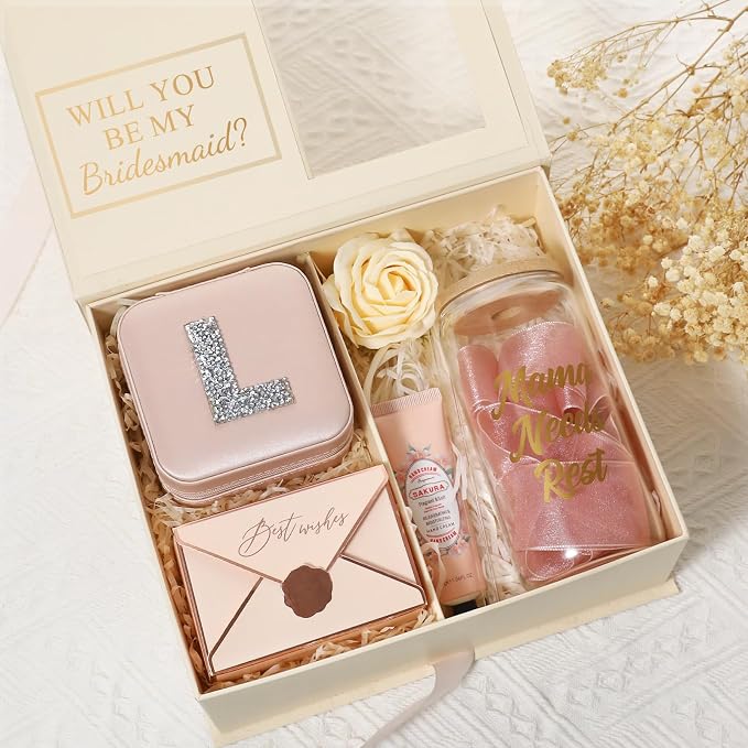 CHMI Travel Must Have Jewelry Case,bridesmaids proposal gifts,Travel Jewelry Case,Graduation Gifts for Her,Small Jewelry Organizer Box,Birthday Gifts for Women Initial pink W - Image 3