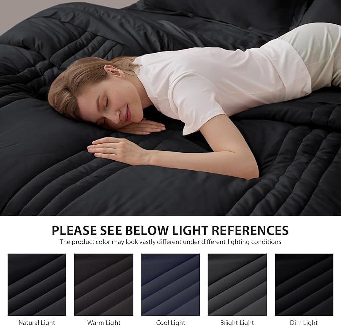King Comforter Set Black - Bed in a Bag King Size 7 Pieces, Soft Bedding Set for All Seasons, Premium King Comforter Set with Comforter, Sheets, Pillowcases & Shams