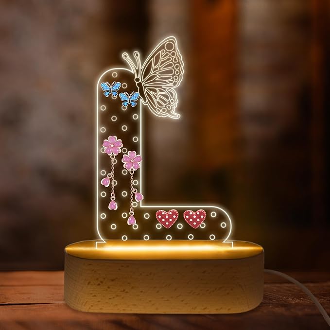COSHAYSOO Earring Holder Organizer Teenage Girl Birthday Gifts Easter Basket Stuffers Gift Ideas for Teen Girls, LED Night Night Butterfly Decor Jewelry Stand Letter L by COSHAYSOO