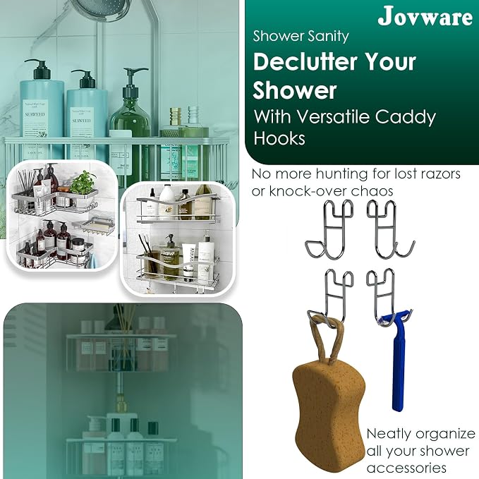 Shower Caddy Hook Helmet Fence Hooks Hook Caddy Hooks for Hanging Wires Hooks for Wire Shelves Heavy Duty Rustproof Hook Utility Hooks 4 Pack Silver - Image 2
