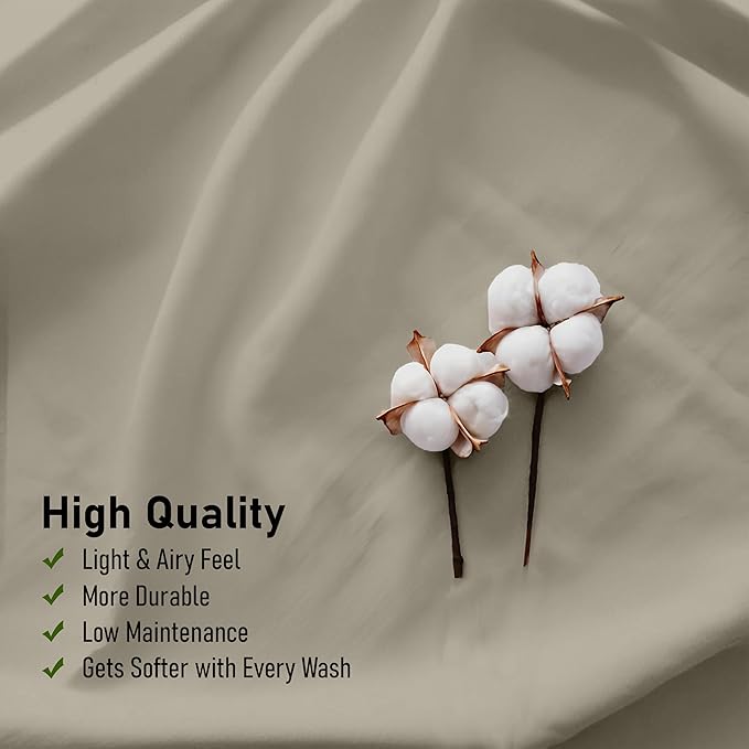 RUVANTI 100% Cotton Sheets – Queen Size Percale Bedding, Cooling & Breathable, Durable with a Crisp, Soft & Comfortable Feel, 16" Deep Pocket, 4-Piece Set, Taupe