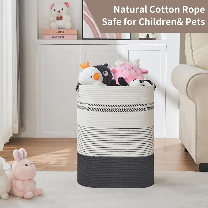 AINUOQI Laundry Basket with Handles - Blanket Basket & Hampers for Bedroom Aesthetic, Laundry Hamper & Blanket Storage for Living Room, Clothes Hamper, Tall, Large 17" x 14" x 22”, Black & White - Image 7