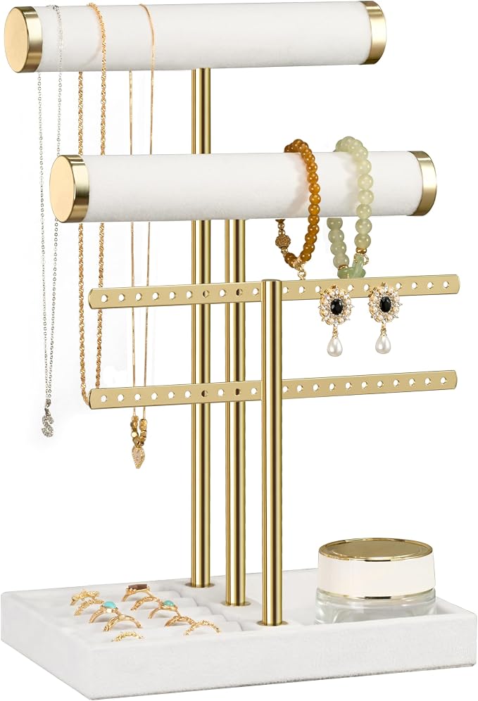 bussdis 3 Tier Bracelet Holder Display - Detachable T Bar White Velvet Bracelet Holder, Jewelry Holder Organizer for Bracelet, Necklace, Earrings, Rings by BUSSDIS