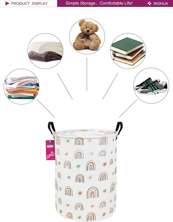Laundry Hamper Large Canvas Fabric Lightweight Storage Basket/Toy Organizer/Dirty Clothes Collapsible Waterproof for College Dorms, Boys and Girls Bedroom,Bathroom(Star Rainbow) - Image 5