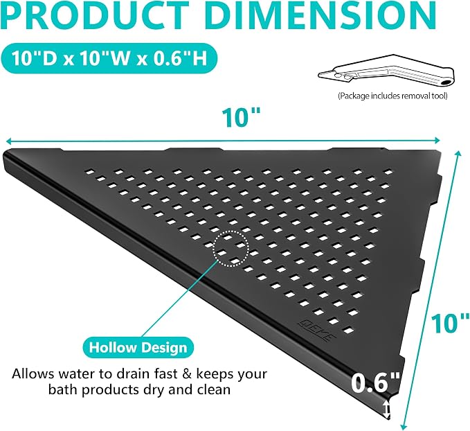Qeke Corner Shower Shelves, 10” Recessed Tile Shower Shelf Matte Black, 304 Stainless Steel Grout in Corner Tile Bathroom Shelves, No Drilling, 2 Pack - Image 2