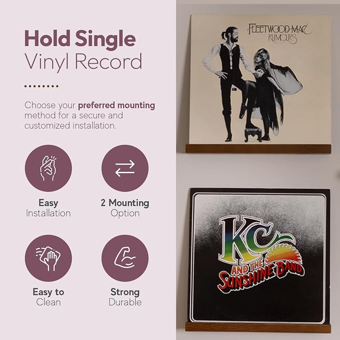 Vinyl Wall Mount Pack of 6 Pinewood Vinyl Record Holder Wall Mount with 2 Mounting Options Vinyl Shelf Walnut Stain Finish Vinyl Record Display - Vinyl Record Shelf - Vinyl Record Wall Mount - Image 4