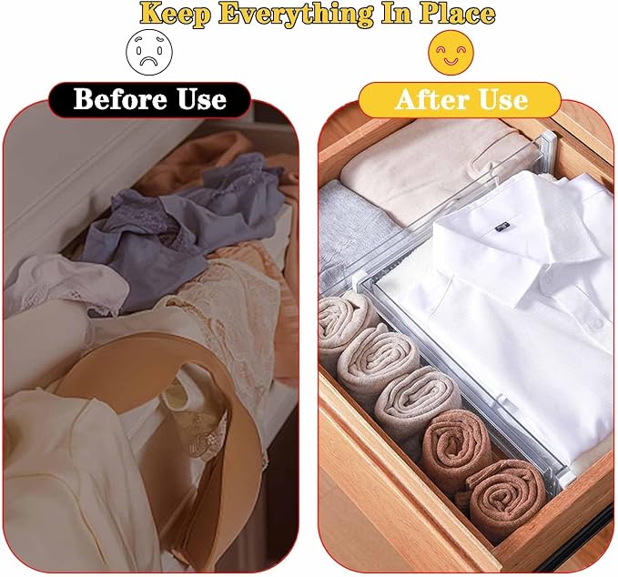 4 Pcs Drawer Dividers for Clothes, 3.15" High 11.34"-19.69" Adjustable Expandable Dresser Drawer Organizer, Clear Plastic Separators for Dresser, Baby Clothing (4, white‌) - Image 3