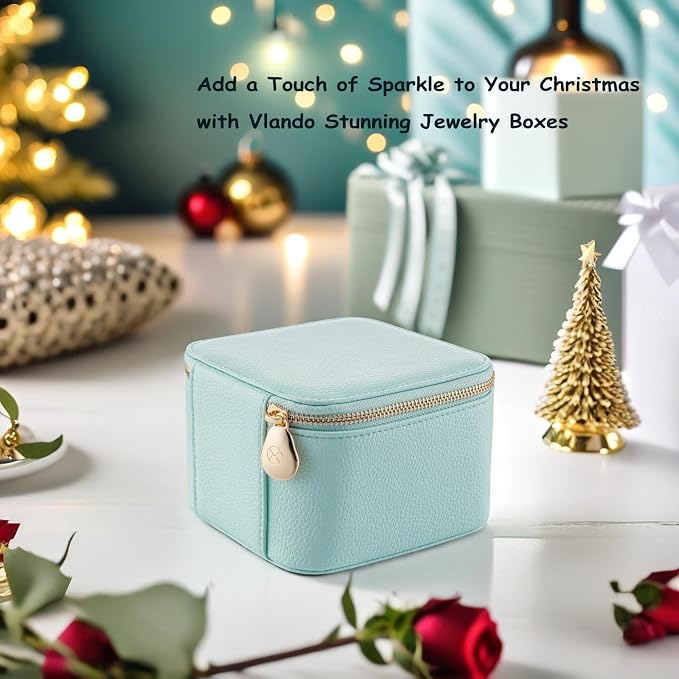 VLANDO Travel Jewelry Box Organizer – Portable PU Leather Jewelry Case with 6/8/12 Zippered Pouches, Compact Storage for Earrings Rings Necklaces Bracelets, Aqua Blue - Image 6