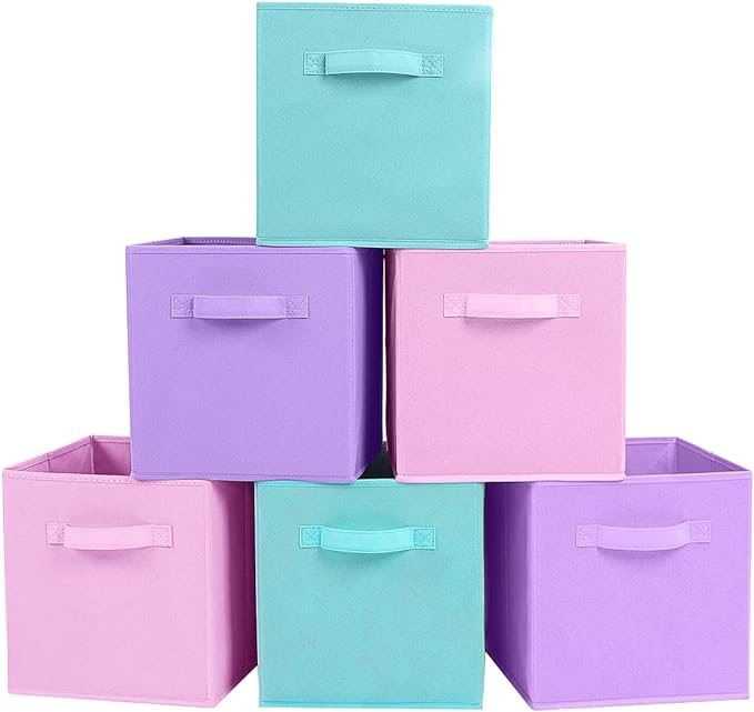 ShellKingdom Storage Bins, Foldable Fabric Storage Cubes And Cloth Storage Organizer Drawer For Closet And Toys Storage, 6 Pack (Lavender+Light Blue+Pink) by ShellKingdom