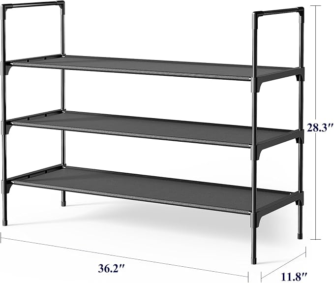 Kitsure Shoe Rack - 3-Tier Shoe Organizer, Shoe Rack for Closet, Entryway, Bedroom, Easy- Assembly Storage Shelf with Side Handles, 36.2" Wide - 3 Tiers, Black - Image 2