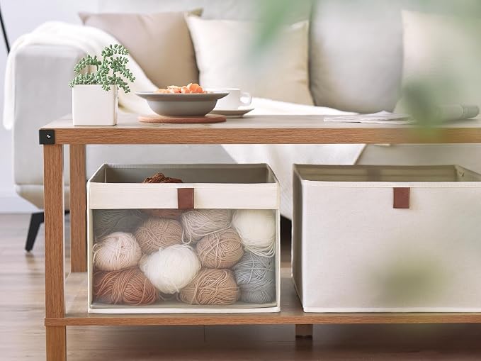 StorageWorks Closet Storage Bins, Extra Large Storage Baskets with Clear Window and Handles, Foldable Fabric Organizer for Clothes, Shelves, Beige, 3 Pack - Image 6