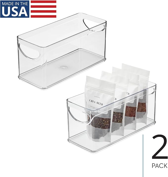 iDesign Narrow Pantry Bin with Handles for Kitchen Cabinets or Fridge, Set of 2, Clear, Made in USA - Image 2