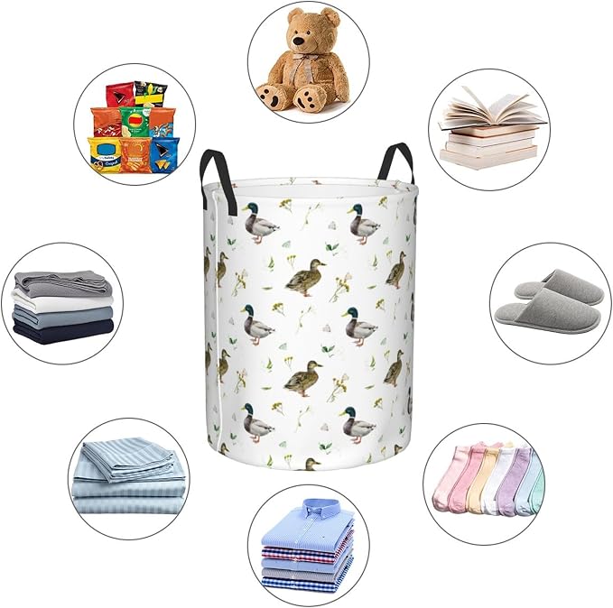 Laundry Basket Cute Mallard Duck Room Decor,Round Laundry Hamper Waterproof Dirty Clothes Hamper Collapsible Laundry Baskets With Handles,Toy/Clothes Storage Basket For Home Dorm Bathroom Decor - Image 5