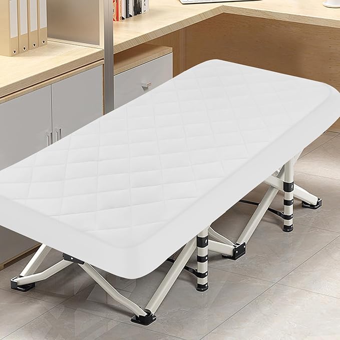 Waterproof Quilted Cot Mattress Pad, Fitted Cot Size Mattress Pads Protector Cover 30" X 75" for Narrow Twin, Breathable Soft Mattress Topper for Camping Sleep, White (Cover Only)