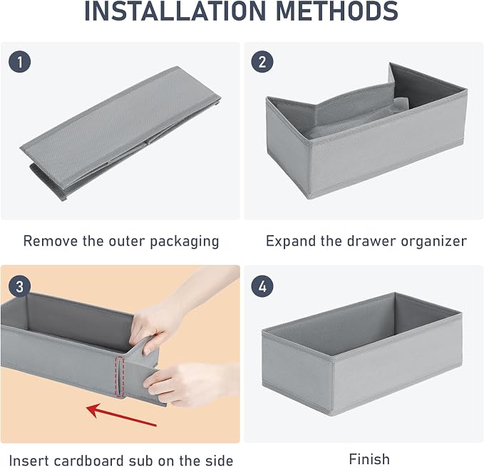 DIMJ Drawer Organizer Clothes - Underwear Organizer Small Sock Organizer Closet Organizers and Storage Box Dresser Drawer Dividers for Baby Clothes,Bra,Socks, Belt, Tie, Set of 9,Grey - Image 2