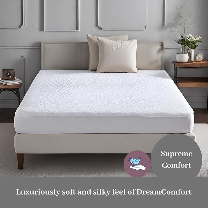 Dreamfit DreamComfort Luxurious Waterproof Mattress Protector with StaDry Moisture-Wicking, Fine Brushed Microfiber & Breathable Design, Split King