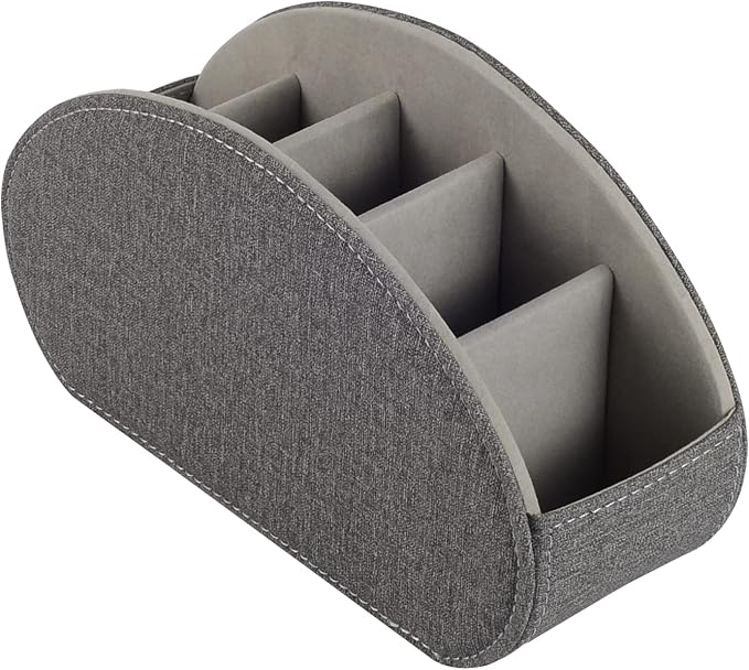 Remote Control Holder,TV Remote Caddy/Box with 5 Compartments,Bedside Table Organizer for Controller,Glasses,makeup brushes,jewelry and Media Player,Pen/Pencil Storage (Grey) - Image 3