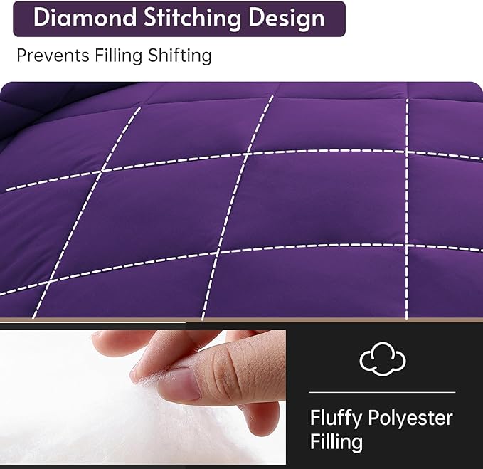 MUXHOMO 5 Pieces Twin XL Comforter Set, Reversible Bed in a Bag Twin XL Size, All Season Bedding Set with Comforter, Flat Sheet, Fitted Sheet, Pillowcases & Shams, Purple & Lavender