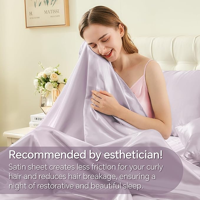 BEDELITE Satin Sheets Twin XL Size Bed Set, Luxury Soft Lavender Silky Sheets for Hair and Skin, Similar to Silk Bed Sheets Set 3 Pieces with 1 Deep Pocket Fitted Sheet, 1 Flat Sheet, and 1 Pillowcase